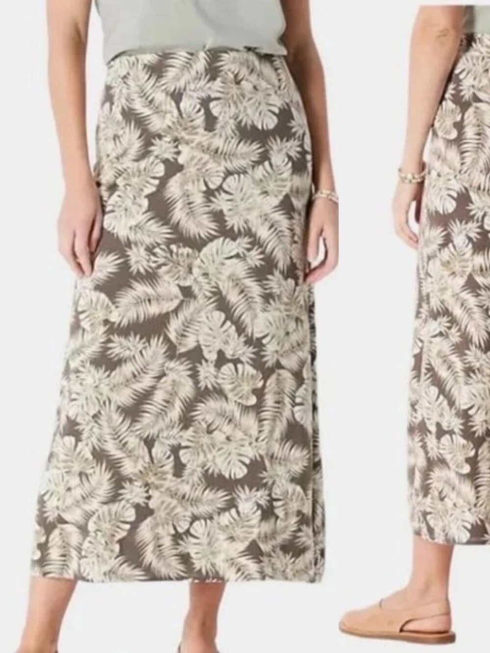 J.Jill Palm Print Brown A-Line Maxi Skirt Sz Small Stretch Haiwaiian Travel EUC